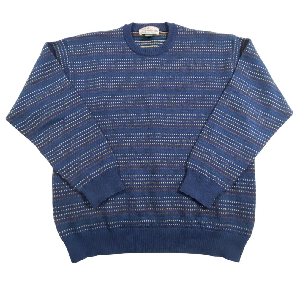 MDumas & Sons VTG Sweater Blue Striped 100% Merino Wool Grandpacore Size‎ L